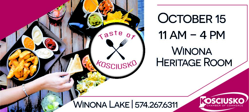 Taste of Kosciusko scheduled for October 15th in Winona Lake. Image provided by Kosciusko Chamber of Commerce.